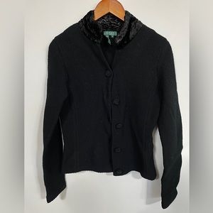 Lauren Ralph Lauren Black Lambswool Jacket With Fur Collar - mob wife aesthetic!